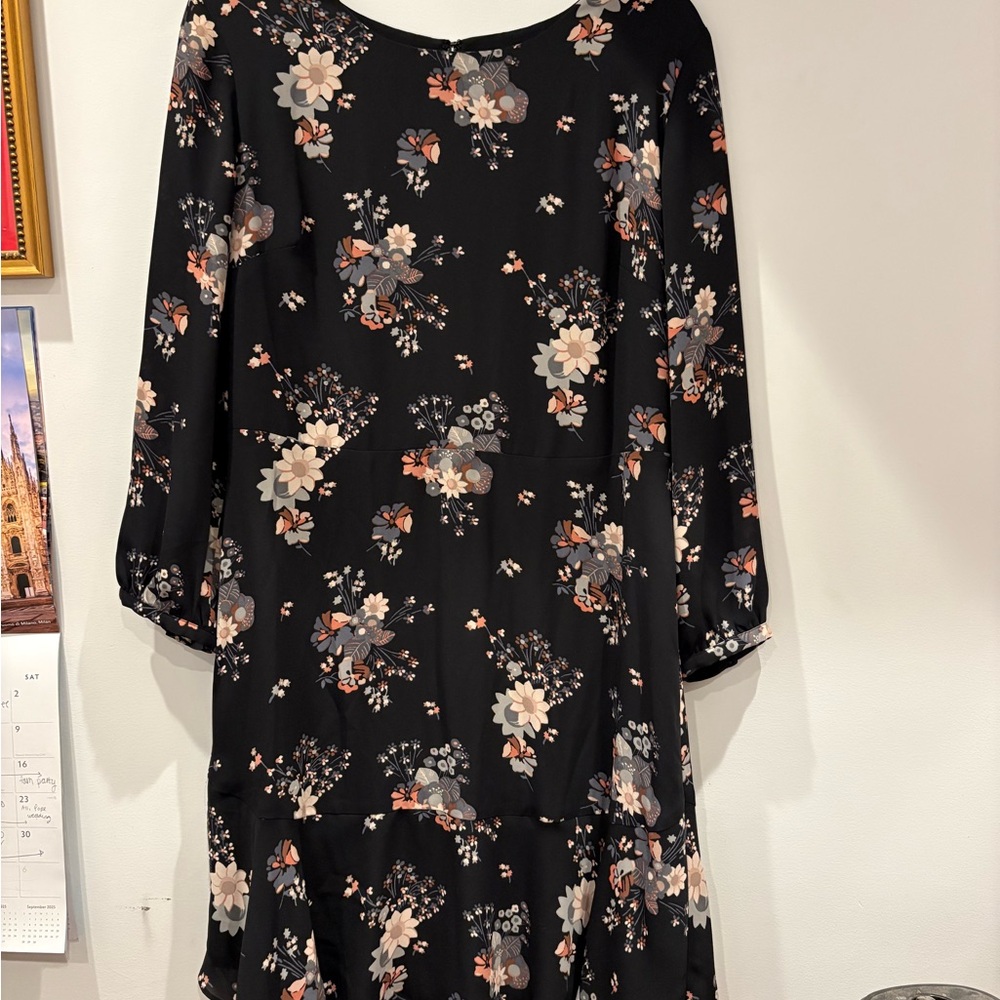 LOFT Black Floral Long Sleeve Dress